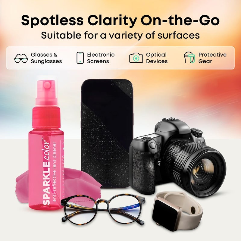 OPTIPAK Sparkle Anti-Reflective Safe Lens Cleaner Spray Kit - (2) 1oz Glasses Cleaner Bottle & (2) Microfiber Cloth for Eyeglasses, Sunglasses, Lenses, Screens and Camera Cleaning Kit (4 Piece Set) - Image 2